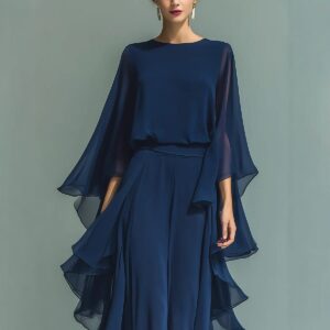 Women's Navy Blue Chiffon Two Piece Outfit By De-Atita