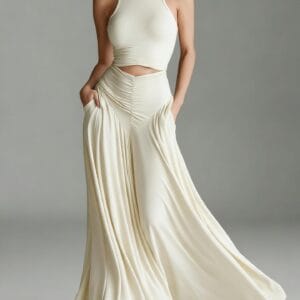 High Neck Cutout Maxi Dress with Flowing Skirt By De-Atita