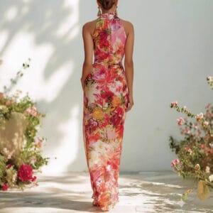 Halter-Neck Floral Chiffon Maxi Dress By De-Atita