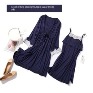 Lace-Trim Nightgown & Kimono Robe Set By De-Atita