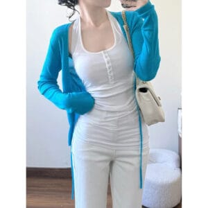 Trendy Blue Cropped Knit Cardigan By De-Atita