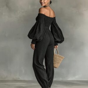 Elegant Off-Shoulder Smocked Wide-Leg Jumpsuit By De-Atita