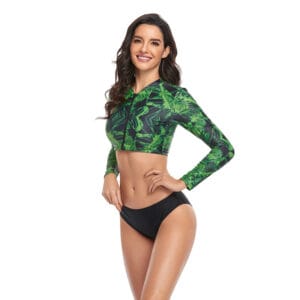 The Elysian Long-Sleeve Crop Top & High-Waist Bikini Set