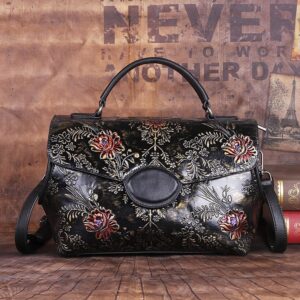 Vintage Genuine Leather Embossed Handbag for Women