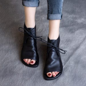 AURA Vintage Leather Open-Toe Bootie Sandals