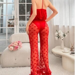 Sweet Romance Heart-Print Mesh Loungewear Set