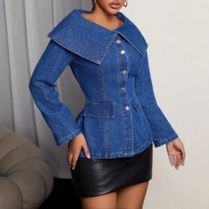 Sailor-Collar Peplum Denim Jacket By De-Atita