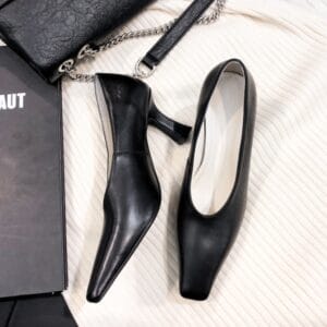 Aura V-Cut Sheepskin Pumps | Architectural Square-Toe Heels