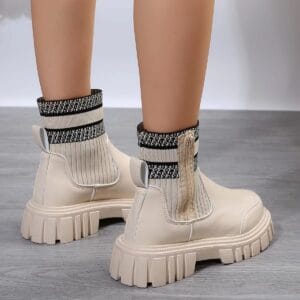 Urban Knit Patchwork Mid-Tube Boots