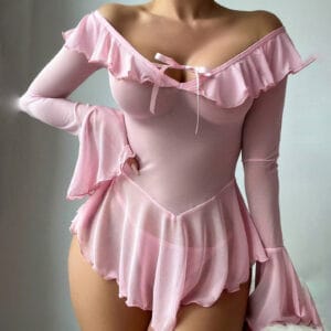 Aura Mesh Off-Shoulder Mini Dress & Lingerie Set