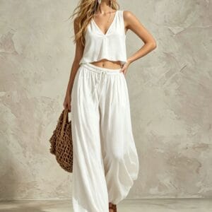 Linen Crop Top & Wide-Leg Pant Set By De-Atita
