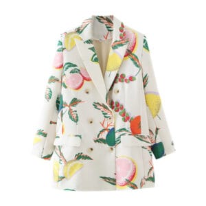 Tropical Fruit Print Double-Breasted Blazer By De-Atita