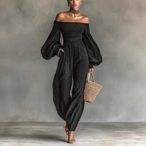 Elegant Off-Shoulder Smocked Wide-Leg Jumpsuit By De-Atita