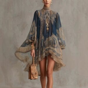 Embellished High-Neck Chiffon Mini Dress By De-Atita