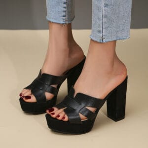 The LuxeStrut Roman Peep-Toe Block Heel Mules