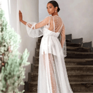 Aurelia Pearl Mesh & Lace Couture Robe