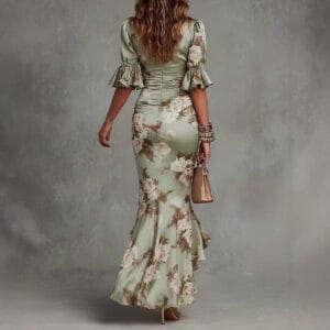 Ruched Satin Floral Mermaid Gown By De-Atita