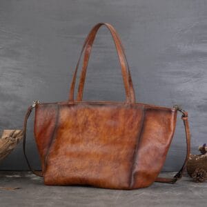 Vintage Retro Full-Grain Leather Large Bucket Bag