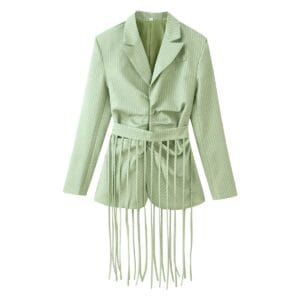 Striped Fringe-Trim Blazer Romper By De-Atita