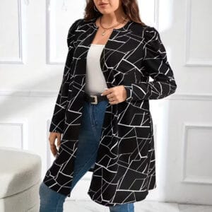 Geometric Print Open-Front Duster Jacket By De-Atita