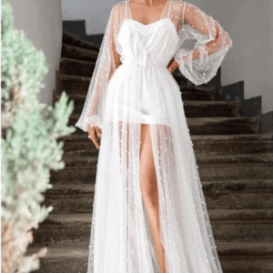 Aurelia Pearl Mesh & Lace Couture Robe