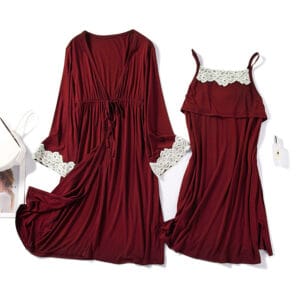 Lace-Trim Nightgown & Kimono Robe Set By De-Atita