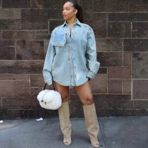 Chic Oversized Light Blue Denim Shirt By De-Atita
