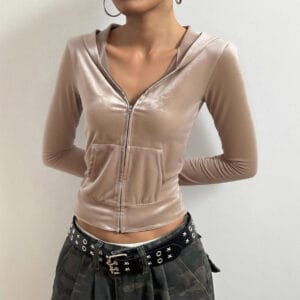 Velour Zip-Up Cropped Hoodie By De-Atita