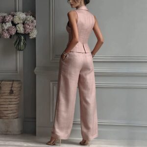 Sleeveless Blazer Vest & Wide-Leg Trouser Set By De-Atita