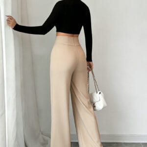 Cream High-Waist Flare Trousers