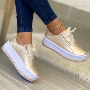 Velvet Ribbon Platform Sneakers