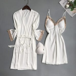 The Silk Ensemble | Silk Lace Nightgown & Robe Set