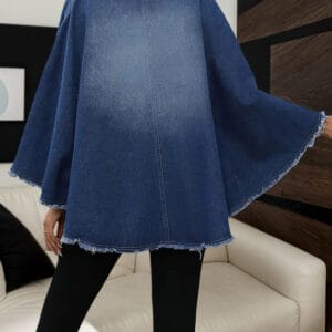Frayed Zip-Front Denim Shacket By De-Atita