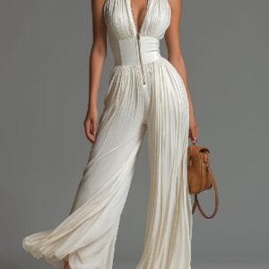 Ivory Pleated Halter Neck Jumpsuit