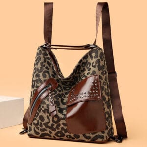 Retro Houndstooth & Rivet Convertible Backpack Tote