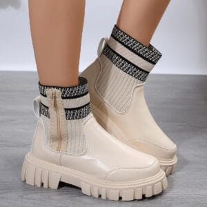 Urban Knit Patchwork Mid-Tube Boots