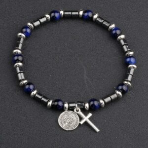 Retro Natural Stone Cross Bracelet