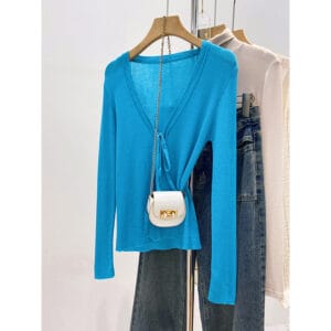 Trendy Blue Cropped Knit Cardigan By De-Atita