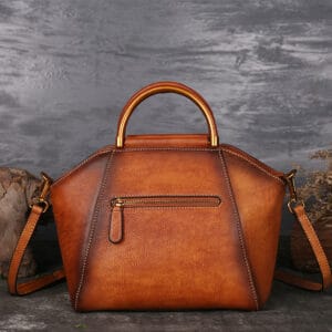 Vintage Embossed Leather Satchel – Retro Totem Top-Handle Messenger Bag
