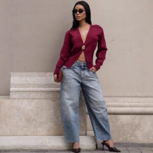 Chic Burgundy V-Neck Cropped Top By De-Atita