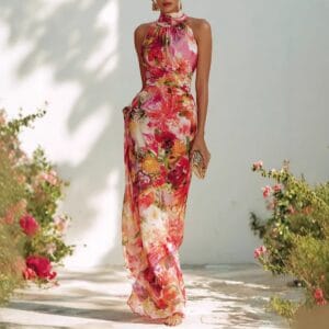 Halter-Neck Floral Chiffon Maxi Dress By De-Atita