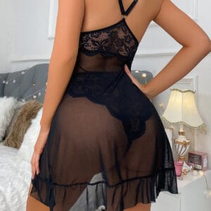 Aurelia Deep-V Lace Babydoll & Matching Panty Set