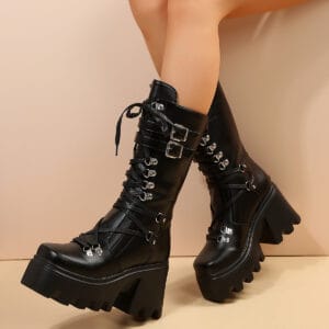 Athena Luxe: Edgy Mid-Calf Platform Boots