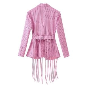 Striped Fringe-Trim Blazer Romper By De-Atita