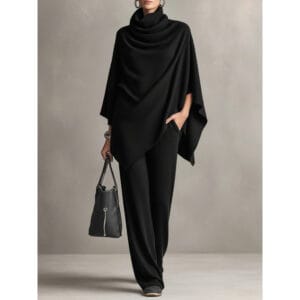 Elegant Black Draped Co-Ord Set By De-Atita