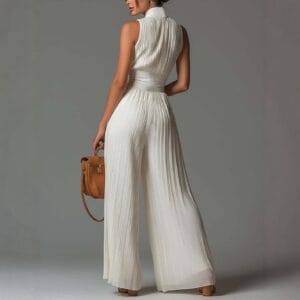 Ivory Pleated Halter Neck Jumpsuit