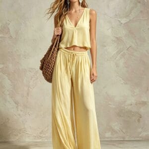 Linen Crop Top & Wide-Leg Pant Set By De-Atita