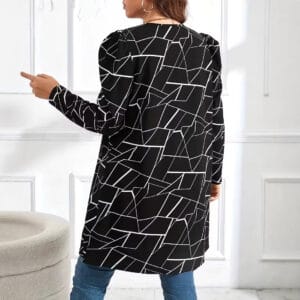 Geometric Print Open-Front Duster Jacket By De-Atita