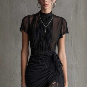 Sheer Lace-Panel Ruched Mini Dress By De-Atita