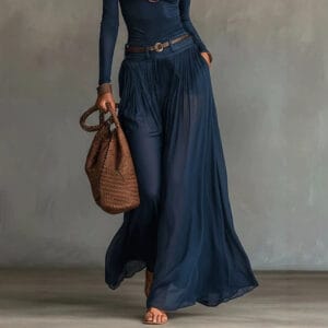 One-Shoulder Bodysuit & Sheer Wide-Leg Pant Set By De-Atita